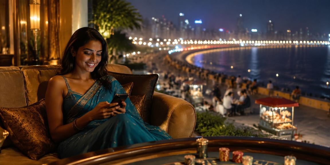 Live baccarat game played on Mumbai Marine Drive with beautiful city backdrop